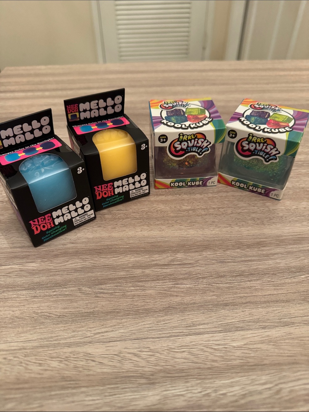 Nee Doh Mello Mallo Blue&Yellow Change Color & IrreSquish Kool Kube Set of 4 NEW